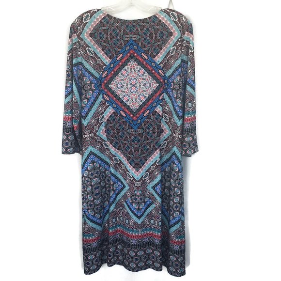 Women Dress Knit Sz 16 Be by Chetta Black Multi Print Half Sleeve Midi Colorful - Picture 4 of 8